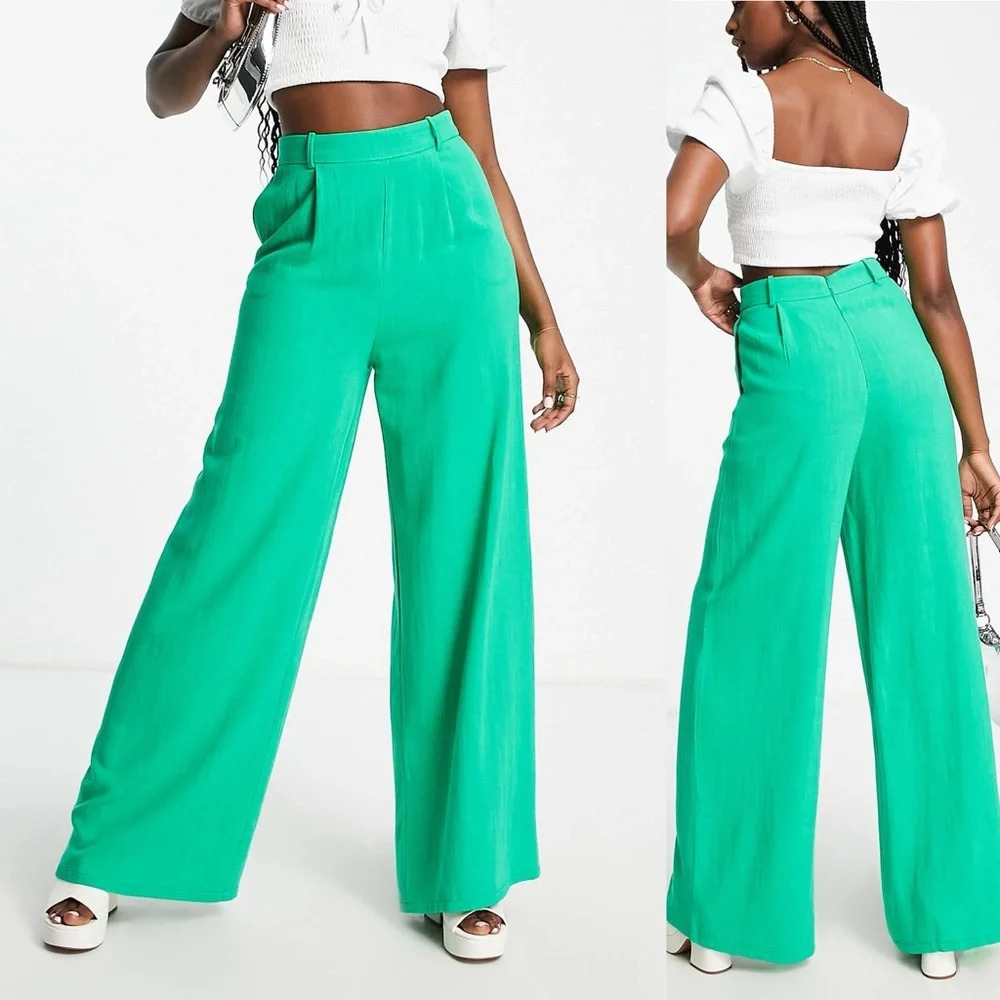 Elegant Green Wide Leg Pants